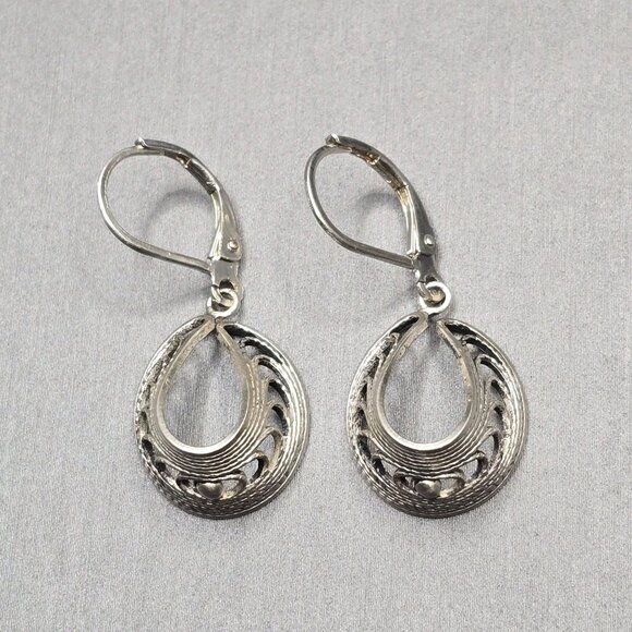 VTG Sterling Silver 925 Rounded Filigree Earrings 1.25" Leverback Closure 3.34g - Picture 4 of 9
